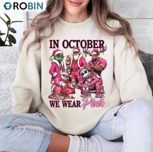 In October We Wear Pink Sweatshirt, Thug Life Christmas Halloween Shirt, Long Sleeve Cotton, Hoodie