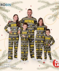 Iowa Hawkeyes NCAA Patterns Essentials Christmas Holiday Family Matching Pajama Sets
