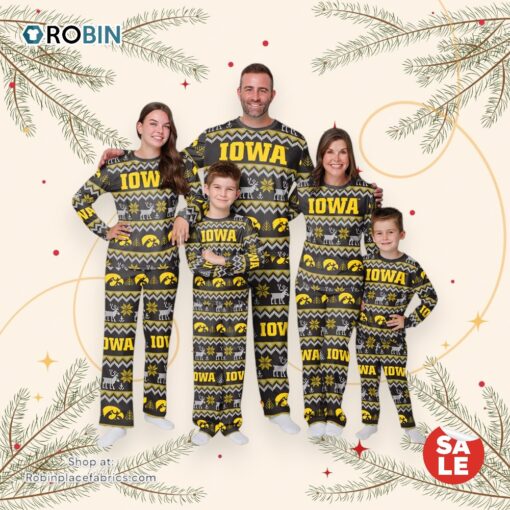 Iowa Hawkeyes NCAA Patterns Essentials Christmas Holiday Family Matching Pajama Sets
