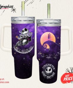 Jack Skellington Castle Glitter Pattern 40oz Tumbler with Handle and Straw Lid