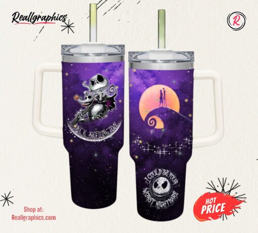 Jack Skellington Castle Glitter Pattern 40oz Tumbler with Handle and Straw Lid