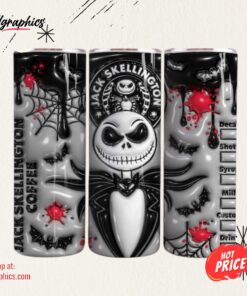 Jack Skellington Tumbler Starbucks Skeleton Coffee Stainless Steel Skinny Tumblers 3D Inflated The Nightmare Before Christmas Cartoon Christmas 20Oz 30Oz Cup