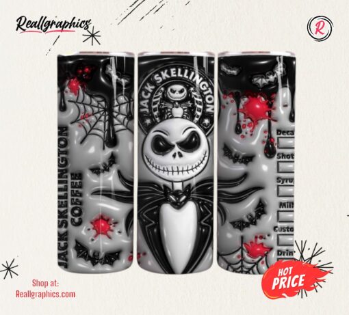 Jack Skellington Tumbler Starbucks Skeleton Coffee Stainless Steel Skinny Tumblers 3D Inflated The Nightmare Before Christmas Cartoon Christmas 20Oz 30Oz Cup