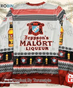 Jeppson’s Malort Liqueur Ugly Christmas Sweater   Fun Festive Alcohol Themed Holiday Pullover