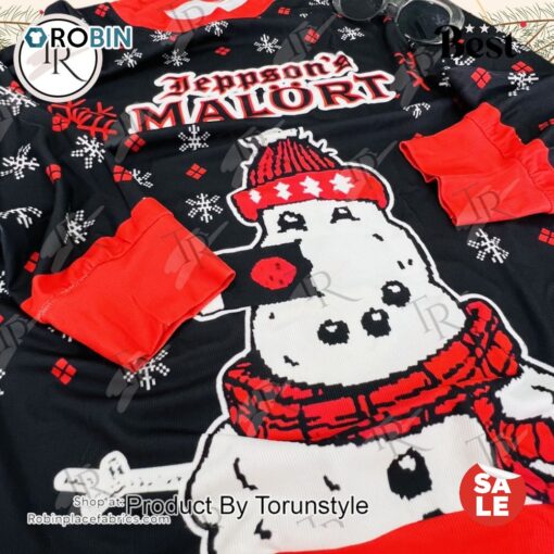 Jeppson’s Malort Ugly Christmas Sweater   Fun Festive Snowman Themed Holiday Apparel