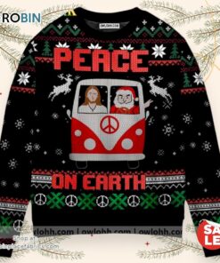 Jesus & Santa Peace On Earth Ugly Christmas Sweater, Jesus Christmas Sweater