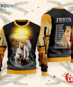 Jesus And Cat My Everything Ugly Christmas Sweater, Jesus Christmas Sweater