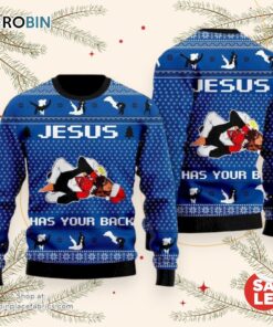 Jesus Has Your Back Jiu Jitsu Ugly Christmas Sweater, Jesus Christmas Sweater