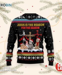 Jesus Is The Reason For The Season Cat Ugly Christmas Sweater, Jesus Christmas Sweater