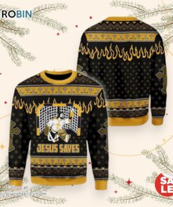 Jesus Saves Hockey Ugly Christmas Sweater, Jesus Christmas Sweater