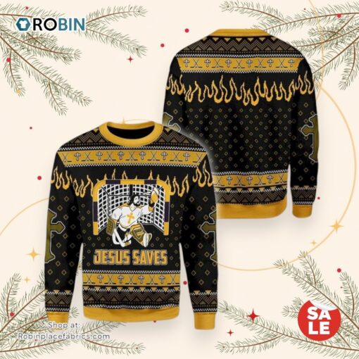 Jesus Saves Hockey Ugly Christmas Sweater, Jesus Christmas Sweater