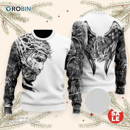 Jesus Tattoo Ugly Christmas Sweater, Jesus Christmas Sweater