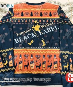 Johnnie Walker Black Label Ugly Christmas Sweater   Whiskey Themed Festive Holiday Apparel