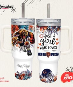 Just A Girl Loves Bears Mascot Flower Pattern 40oz Stainless Steel Tumbler and Straw Lid