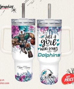 Just A Girl Loves Dolphins Mascot Flower Pattern 40oz Stainless Steel Tumbler and Straw Lid