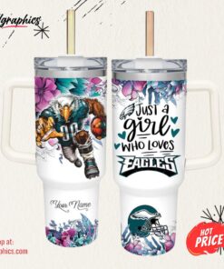 Just A Girl Loves Eagles Mascot Flower Pattern 40oz Stainless Steel Tumbler and Straw Lid