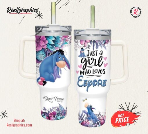 Just A Girl Loves Eeyore Flower Pattern 40Oz Tumbler With Handle