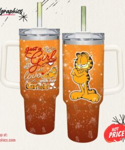 Just A Girl Loves Garfield 40oz Tumbler with Handle and Straw Lid
