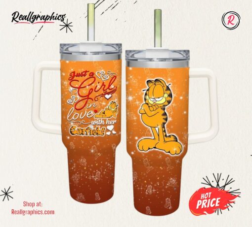 Just A Girl Loves Garfield 40oz Tumbler with Handle and Straw Lid