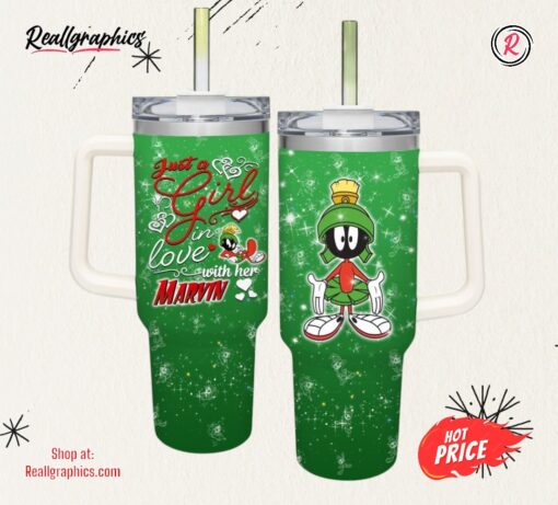 Just A Girl Loves Marvin the Martian 40oz Tumbler with Handle and Straw Lid