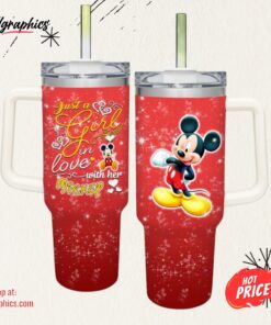 Just A Girl Loves Mickey Mouse 40oz Tumbler with Handle and Straw Lid