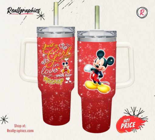 Just A Girl Loves Mickey Mouse 40oz Tumbler with Handle and Straw Lid