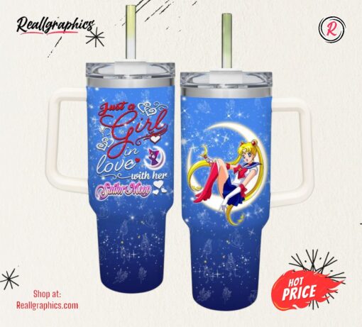 Just A Girl Loves Sailor Moon 40oz Tumbler with Handle and Straw Lid