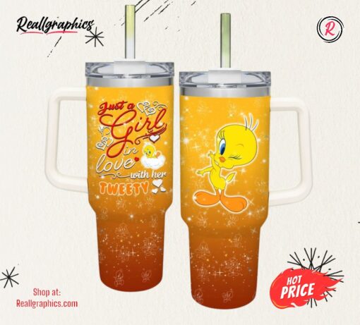 Just A Girl Loves Tweety 40oz Tumbler with Handle and Straw Lid