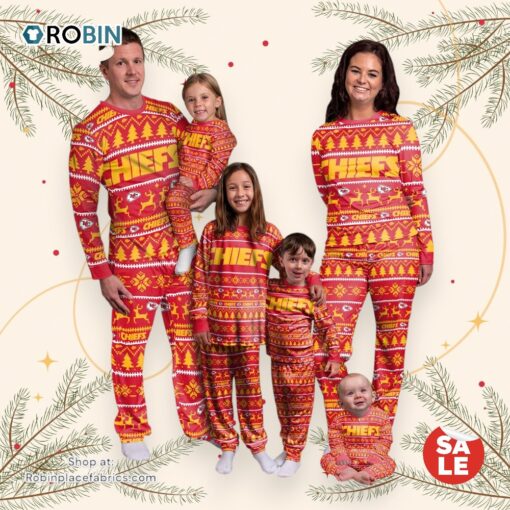 Kansas City Chiefs NFL Patterns Essentials Christmas Holiday Family Matching Pajama Sets