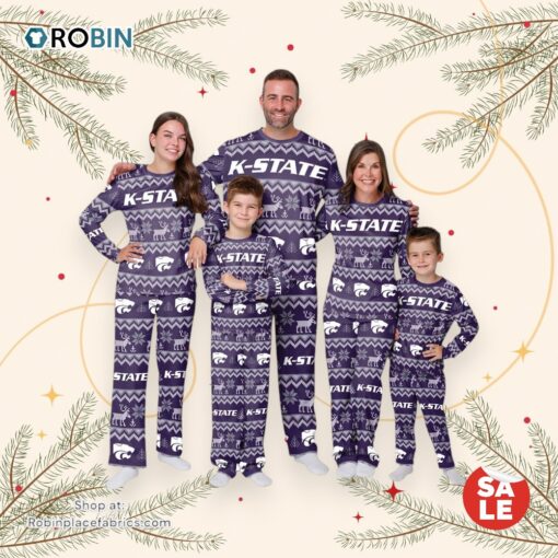Kansas State Wildcats NCAA Patterns Essentials Christmas Holiday Family Matching Pajama Sets
