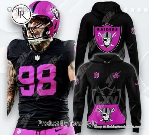Las Vegas Raiders Breast Cancer Awareness 2024 AOP Clothing (Hoodie, Sweatshirt, T Shirt)
