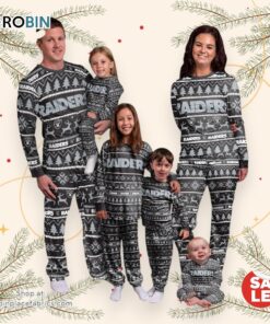 Las Vegas Raiders NFL Patterns Essentials Christmas Holiday Family Matching Pajama Sets