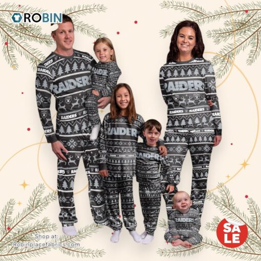 Las Vegas Raiders NFL Patterns Essentials Christmas Holiday Family Matching Pajama Sets