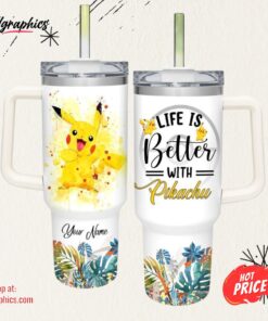 Life Is Better With Pikachu 40oz Tumbler with Handle and Straw Lid