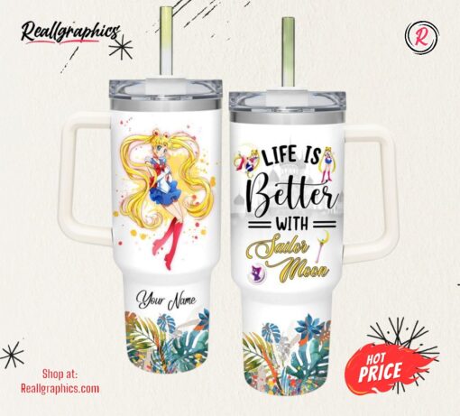 Life Is Better With Sailor Moon 40oz Tumbler with Handle and Straw Lid