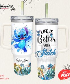 Life Is Better With Stitch 40oz Tumbler with Handle and Straw Lid