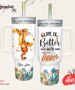 Life Is Better With Tigger 40oz Tumbler with Handle and Straw Lid