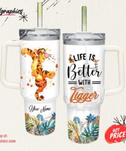 Life Is Better With Tigger 40Oz Tumbler With Handle And Straw Lid 40 Oz Stanley Travel Cups