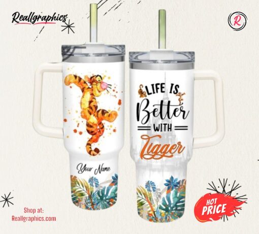 Life Is Better With Tigger 40Oz Tumbler With Handle And Straw Lid 40 Oz Stanley Travel Cups