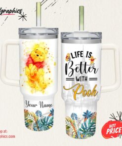 Life Is Better With Winnie Pooh 40oz Tumbler with Handle and Straw Lid Life Is Better With Winnie Pooh 40oz Tumbler with Handle and Straw Lid