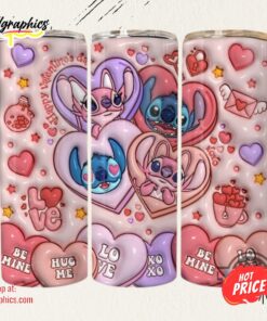 Lilo And Stitch Skinny Tumbler 20Oz 30Oz Stitch And Angel Happy Valentines Day Stainless Steel Tumblers Xoxo Couple Disney Valentine Cups Gift