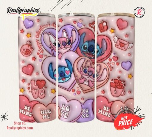 Lilo And Stitch Skinny Tumbler 20Oz 30Oz Stitch And Angel Happy Valentines Day Stainless Steel Tumblers Xoxo Couple Disney Valentine Cups Gift