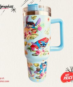 Lilo And Stitch Tumbler Stitch Surfing 40Oz Traveler Cup Tropical Aloha Hawaiian Stainless Steel Stanley Tumbler Dupe With Handle 40 Oz NEW