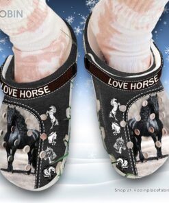 Love Black Horse 3D Printed Crocs Clogs Shoes