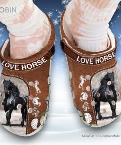 Love Horse, Black Horse Printed 3D Printed Crocs Clogs Shoes