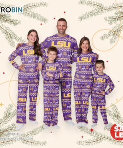 LSU Tigers NCAA Patterns Essentials Christmas Holiday Family Matching Pajama Sets