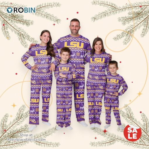 LSU Tigers NCAA Patterns Essentials Christmas Holiday Family Matching Pajama Sets