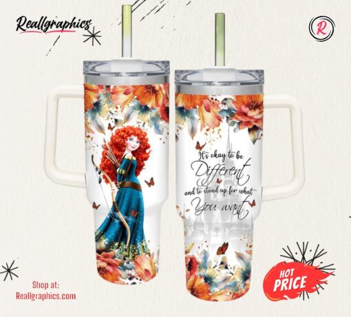 Merida Princess Flower Pattern 40oz Tumbler with Handle and Straw Lid