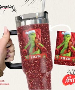 Merry Christmas Grinch 40Oz Tumbler Mean One Santa Grinch Faux Red Glitter Stainless Steel Stanley Cup 40 Oz Xmas Travel Mugs Merry Grinchmas