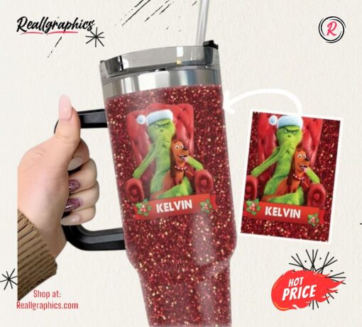 Merry Christmas Grinch 40Oz Tumbler Mean One Santa Grinch Faux Red Glitter Stainless Steel Stanley Cup 40 Oz Xmas Travel Mugs Merry Grinchmas
